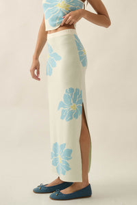 Hibiscus Blooms Floral Jacquard-Knit Maxi Skirt - ShopPromesa