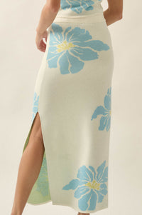 Hibiscus Blooms Floral Jacquard-Knit Maxi Skirt - ShopPromesa