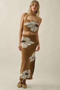 Hibiscus Blooms Floral Jacquard-Knit Maxi Skirt - ShopPromesa