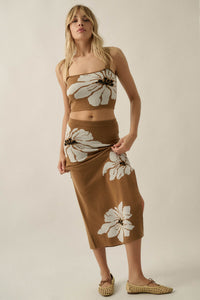 Hibiscus Blooms Floral Jacquard-Knit Maxi Skirt - ShopPromesa