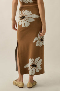 Hibiscus Blooms Floral Jacquard-Knit Maxi Skirt - ShopPromesa