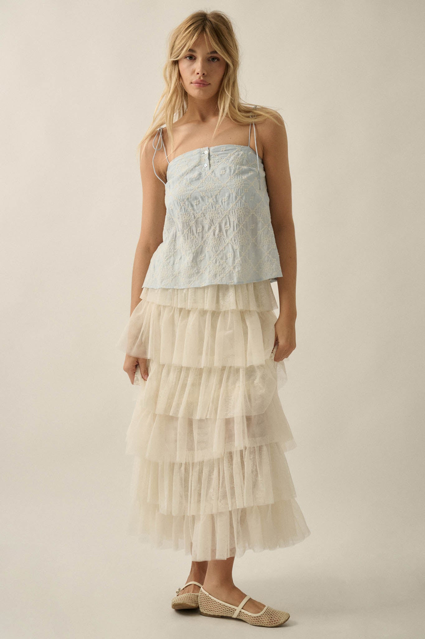 Frill Seeker Floral Lace and Tulle Ruffle Maxi Skirt - ShopPromesa