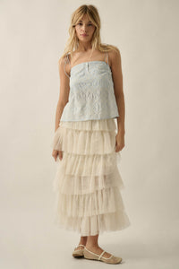 Frill Seeker Floral Lace and Tulle Ruffle Maxi Skirt - ShopPromesa