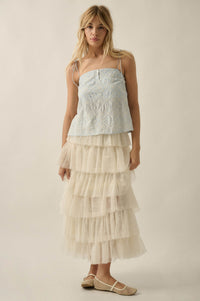 Frill Seeker Floral Lace and Tulle Ruffle Maxi Skirt - ShopPromesa