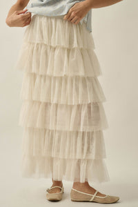 Frill Seeker Floral Lace and Tulle Ruffle Maxi Skirt - ShopPromesa