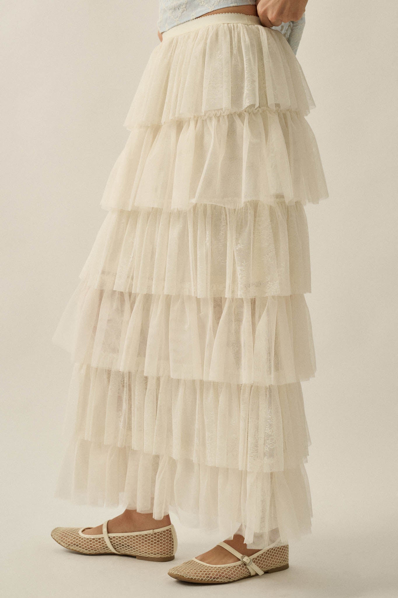 Frill Seeker Floral Lace and Tulle Ruffle Maxi Skirt - ShopPromesa