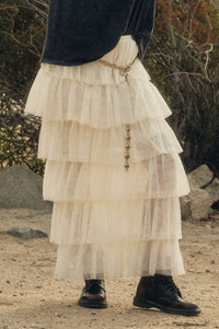 Frill Seeker Floral Lace and Tulle Ruffle Maxi Skirt - ShopPromesa