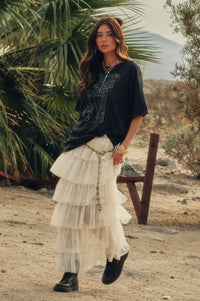 Frill Seeker Floral Lace and Tulle Ruffle Maxi Skirt - ShopPromesa