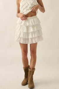 Crush On You Tiered ruffle Eyelet Lace Mini Skirt - ShopPromesa