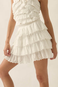 Crush On You Tiered ruffle Eyelet Lace Mini Skirt - ShopPromesa