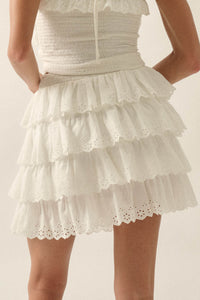 Crush On You Tiered ruffle Eyelet Lace Mini Skirt - ShopPromesa
