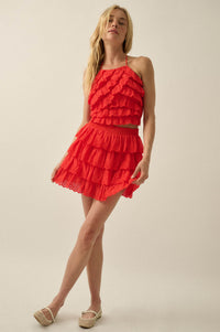 Crush On You Tiered ruffle Eyelet Lace Mini Skirt - ShopPromesa