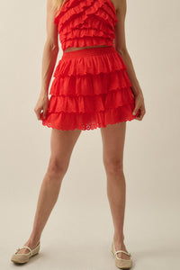 Crush On You Tiered ruffle Eyelet Lace Mini Skirt - ShopPromesa