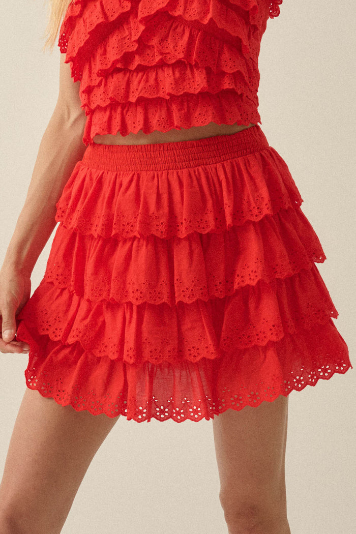 Crush On You Tiered ruffle Eyelet Lace Mini Skirt - ShopPromesa