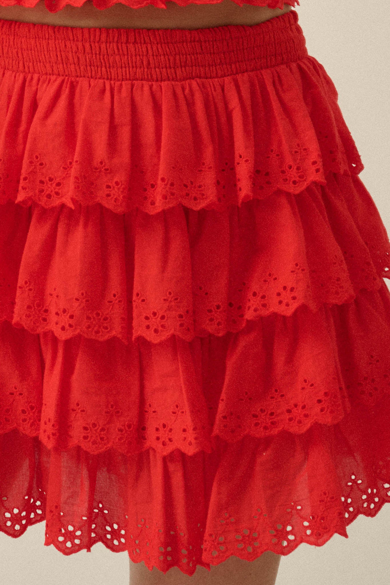 Crush On You Tiered ruffle Eyelet Lace Mini Skirt - ShopPromesa