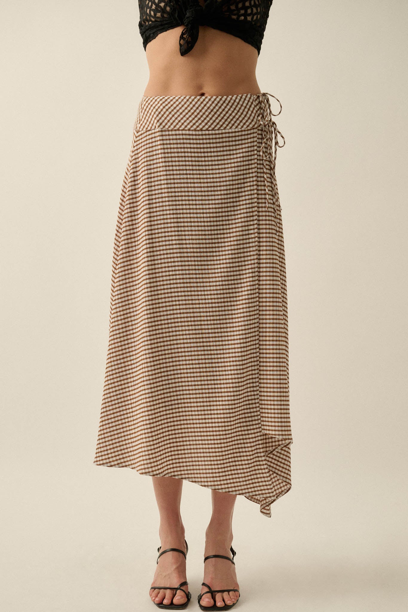 Sweet As Can Be Gingham Side-Tie Wrap Maxi Skirt - ShopPromesa