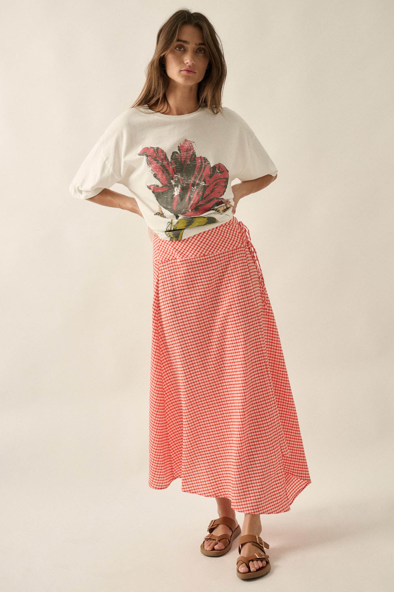 Sweet As Can Be Gingham Side-Tie Wrap Maxi Skirt - ShopPromesa