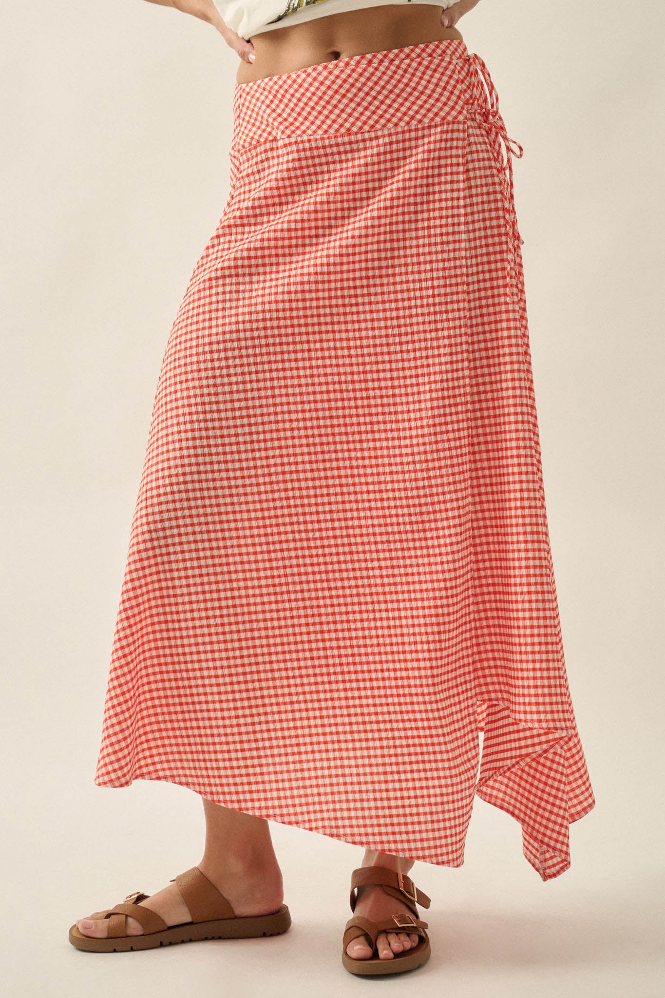 Sweet As Can Be Gingham Side-Tie Wrap Maxi Skirt - ShopPromesa