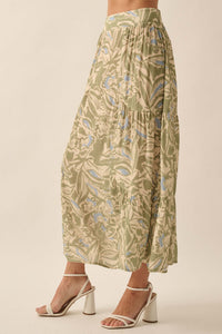 Palm Party Tropical Floral Tiered Maxi Skirt - ShopPromesa