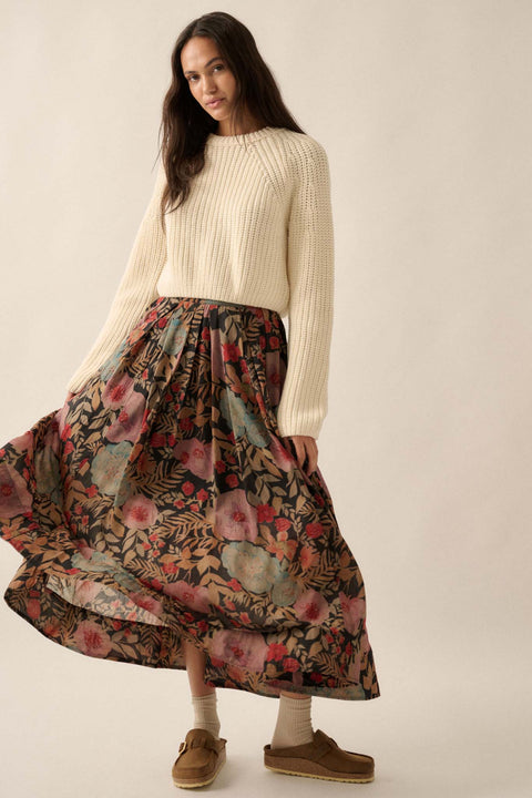 Boho Garden Pleated Floral Maxi Circle Skirt - ShopPromesa