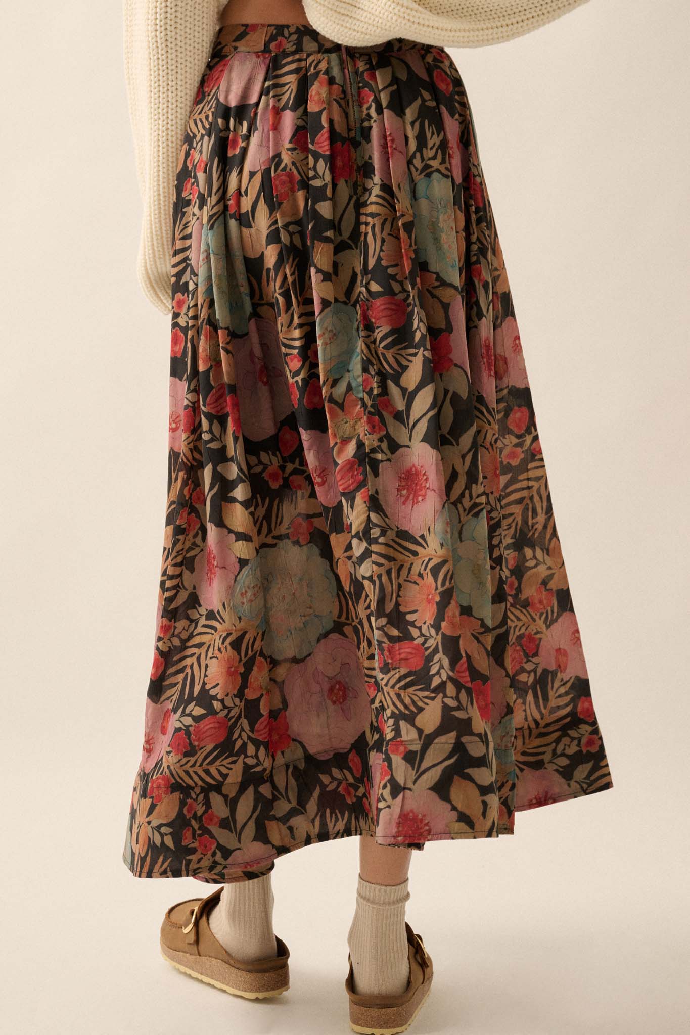 Boho Garden Pleated Floral Maxi Circle Skirt - ShopPromesa