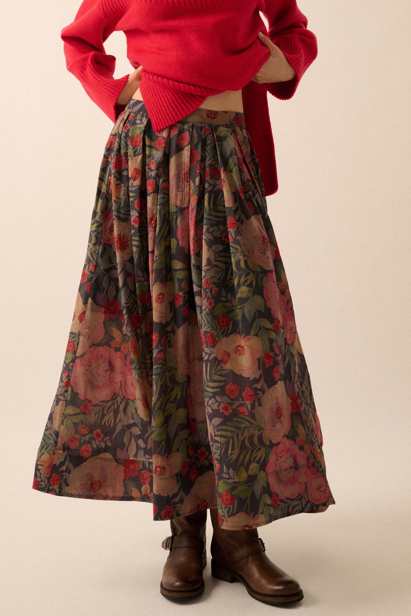 Boho Garden Pleated Floral Maxi Circle Skirt - ShopPromesa