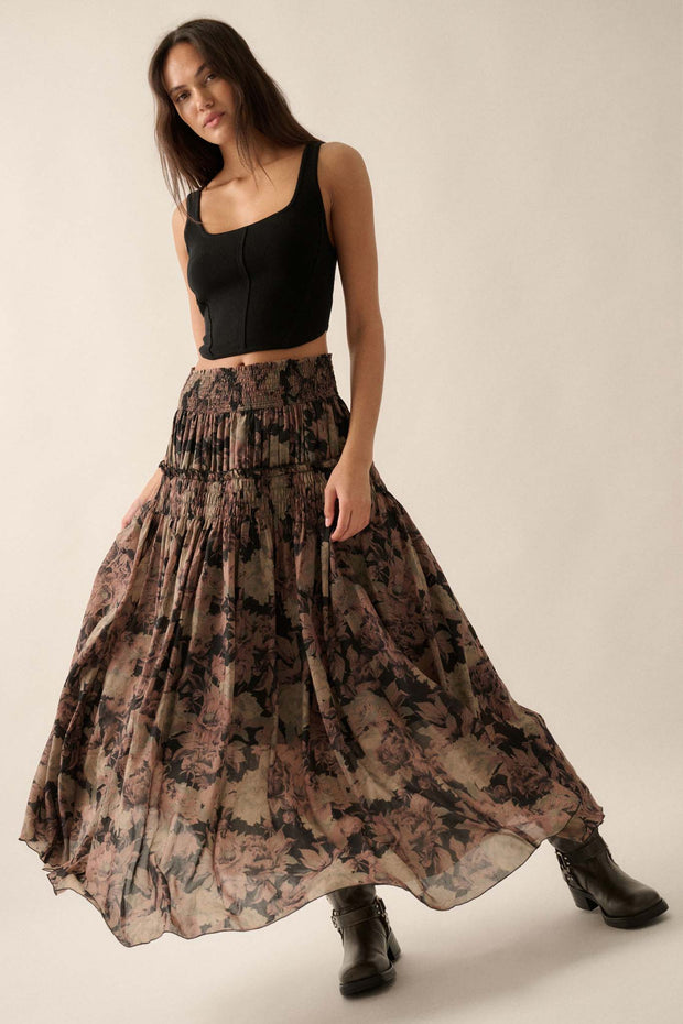 Blossoms Twirl Smocked Floral Maxi Skirt - ShopPromesa