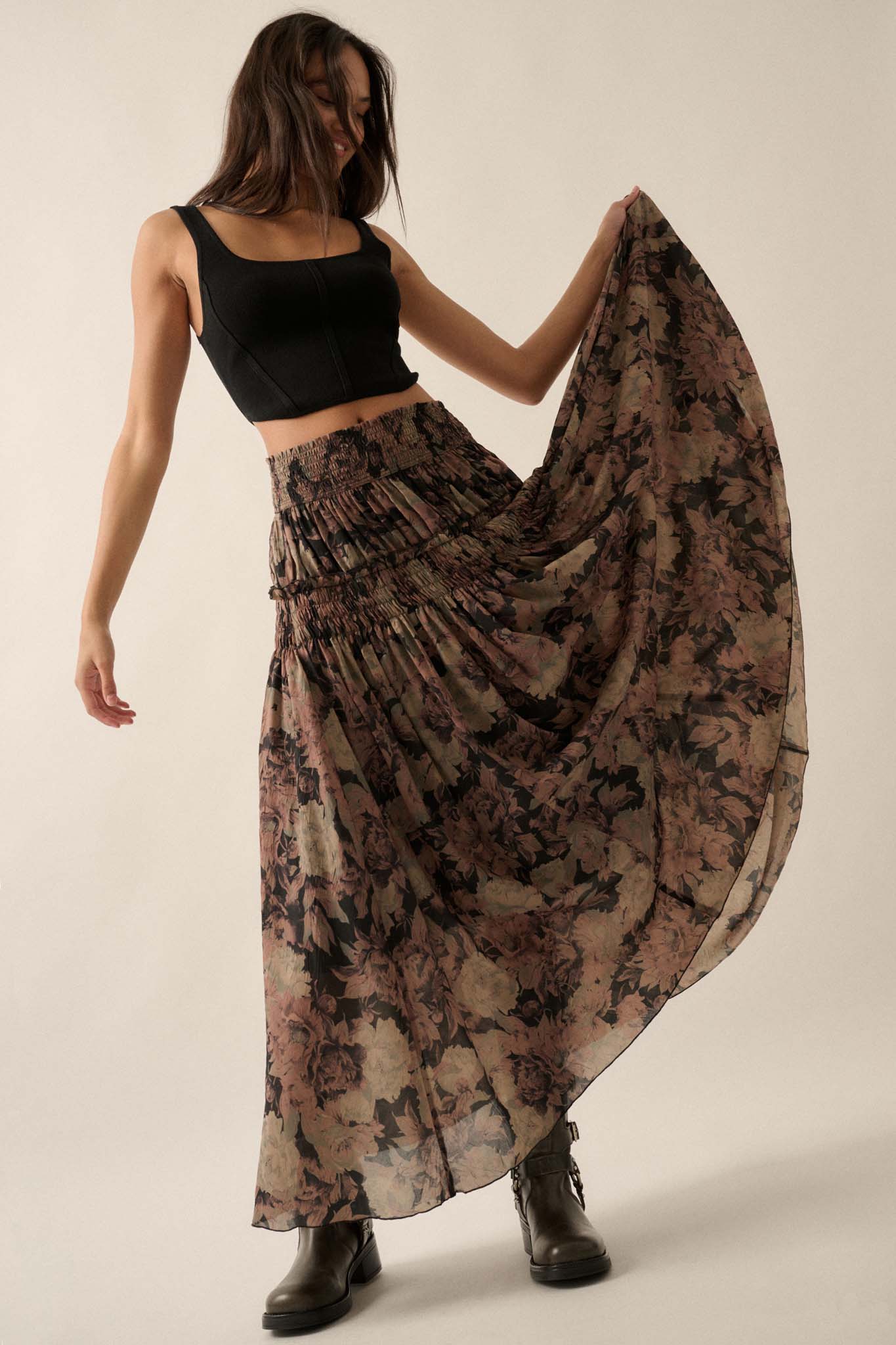 Blossoms Twirl Smocked Floral Maxi Skirt - ShopPromesa