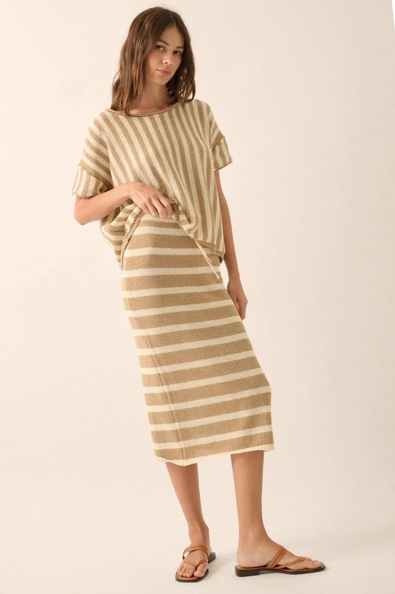 Set Me Free Striped Drawstring Sweater Midi Skirt - ShopPromesa