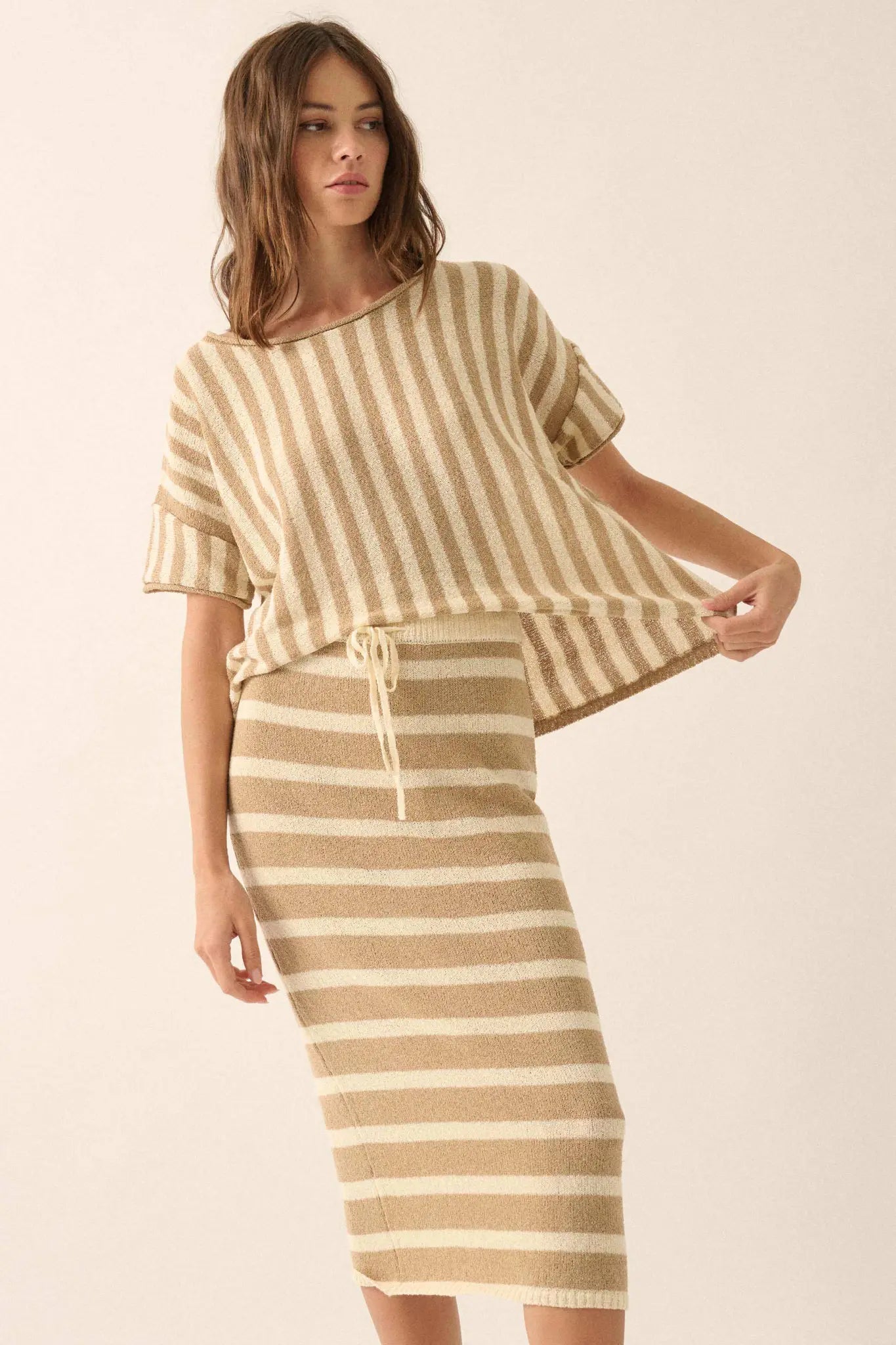 Set Me Free Striped Drawstring Sweater Midi Skirt - ShopPromesa