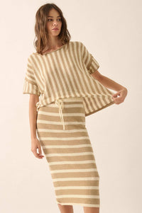 Set Me Free Striped Drawstring Sweater Midi Skirt - ShopPromesa