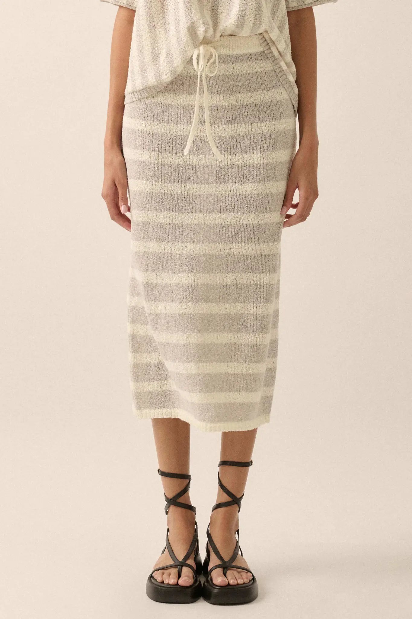 Set Me Free Striped Drawstring Sweater Midi Skirt - ShopPromesa