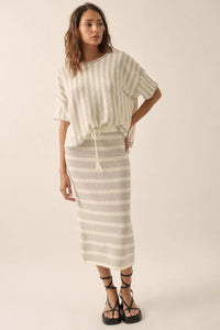 Set Me Free Striped Drawstring Sweater Midi Skirt - ShopPromesa