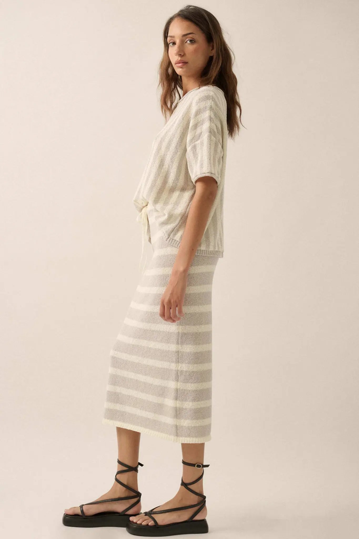 Set Me Free Striped Drawstring Sweater Midi Skirt - ShopPromesa