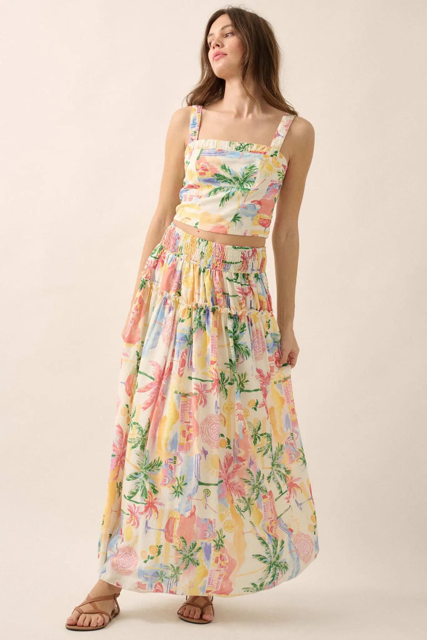 Paradise Found Tropical-Print Smocked Maxi Skirt - ShopPromesa