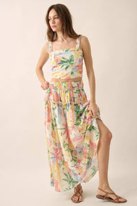 Paradise Found Tropical-Print Smocked Maxi Skirt - ShopPromesa