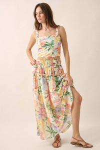 Paradise Found Tropical-Print Smocked Maxi Skirt - ShopPromesa
