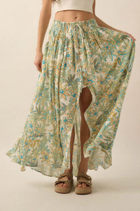 Blooming Bounty Floral Crepe Buttoned Maxi Skirt - ShopPromesa