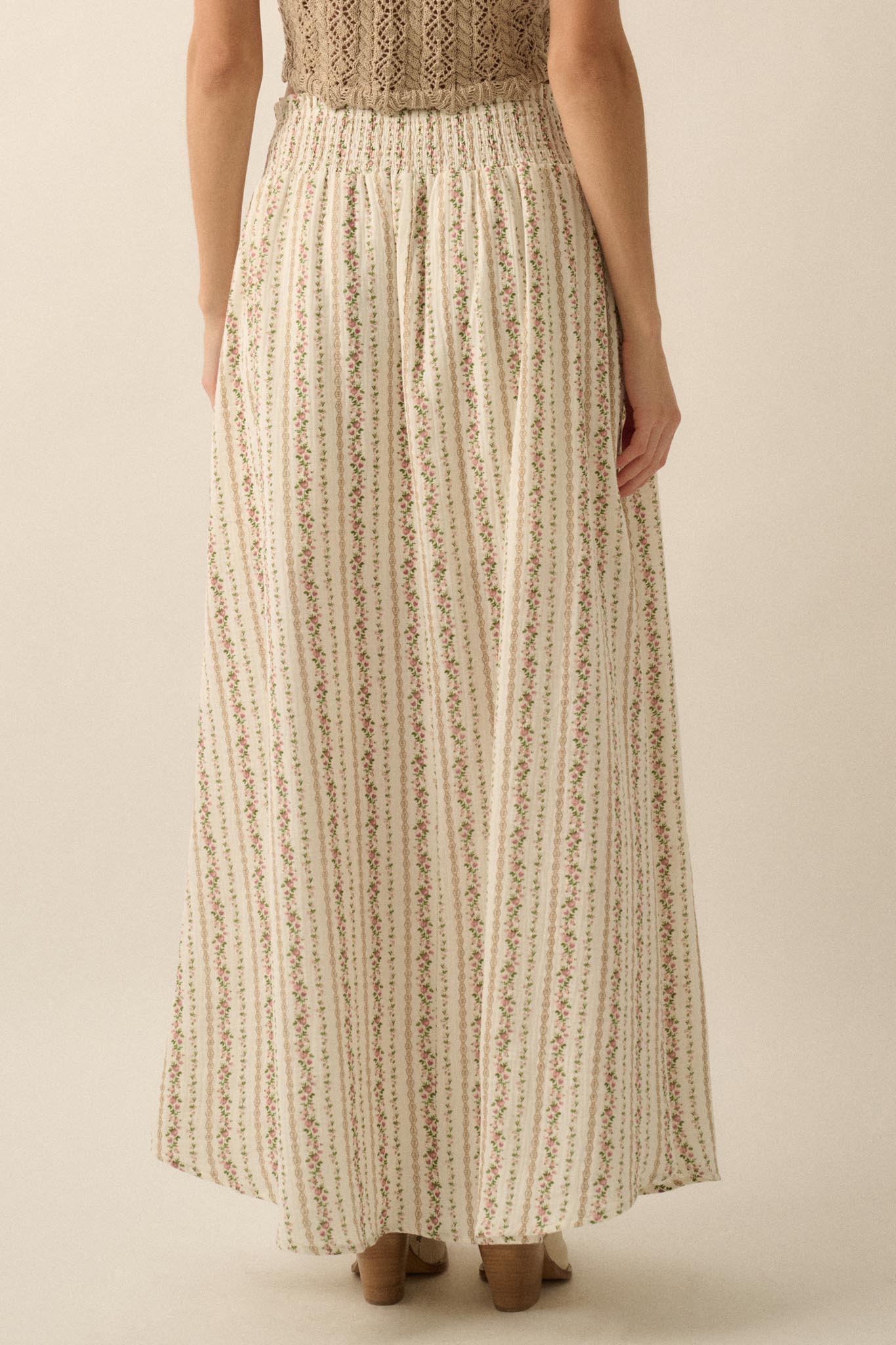 Blooming Tendrils Floral Gauze Buttoned Maxi Skirt
