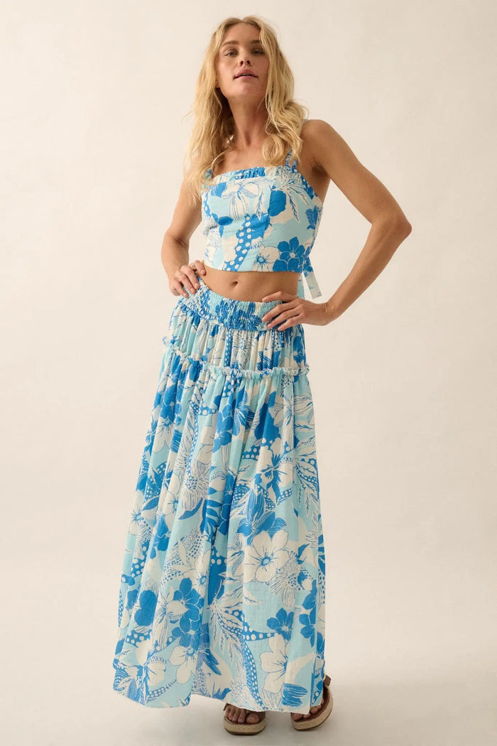 Taste the Tropics Floral Tiered Ruffle Maxi Skirt - ShopPromesa