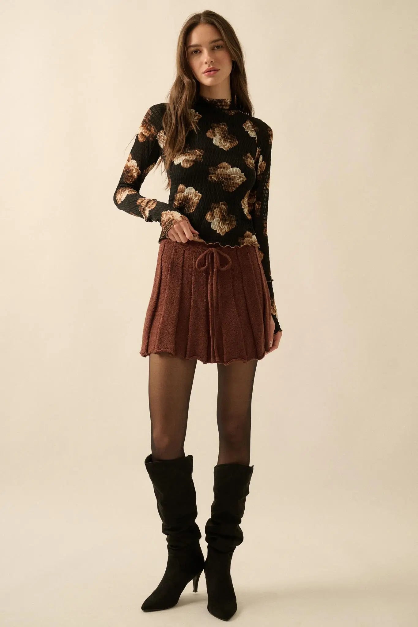 Born Ready Pleated Drawstring Sweater Skirt - ShopPromesa