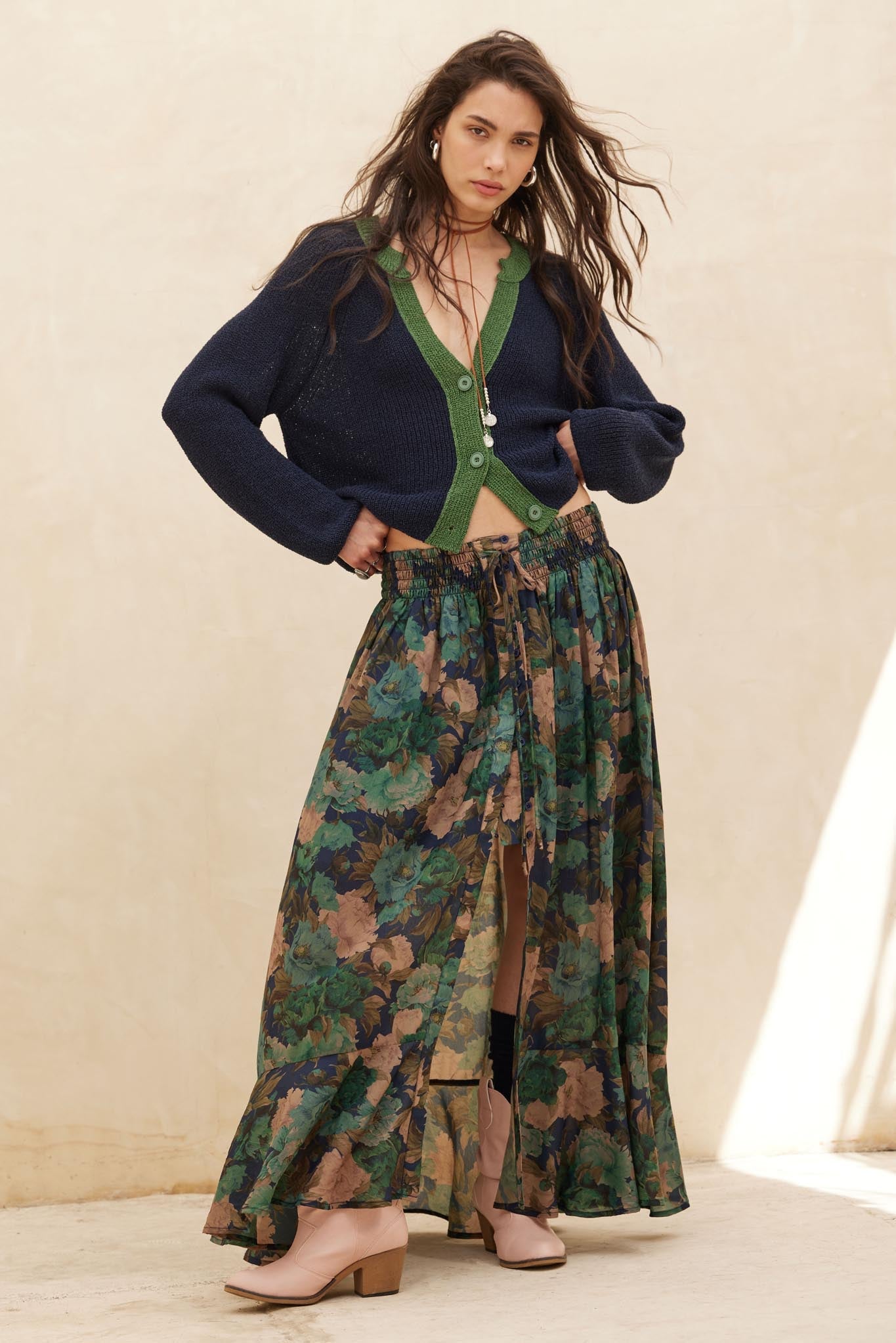 Pretty Potpourri Floral Button-Front Maxi Skirt - ShopPromesa