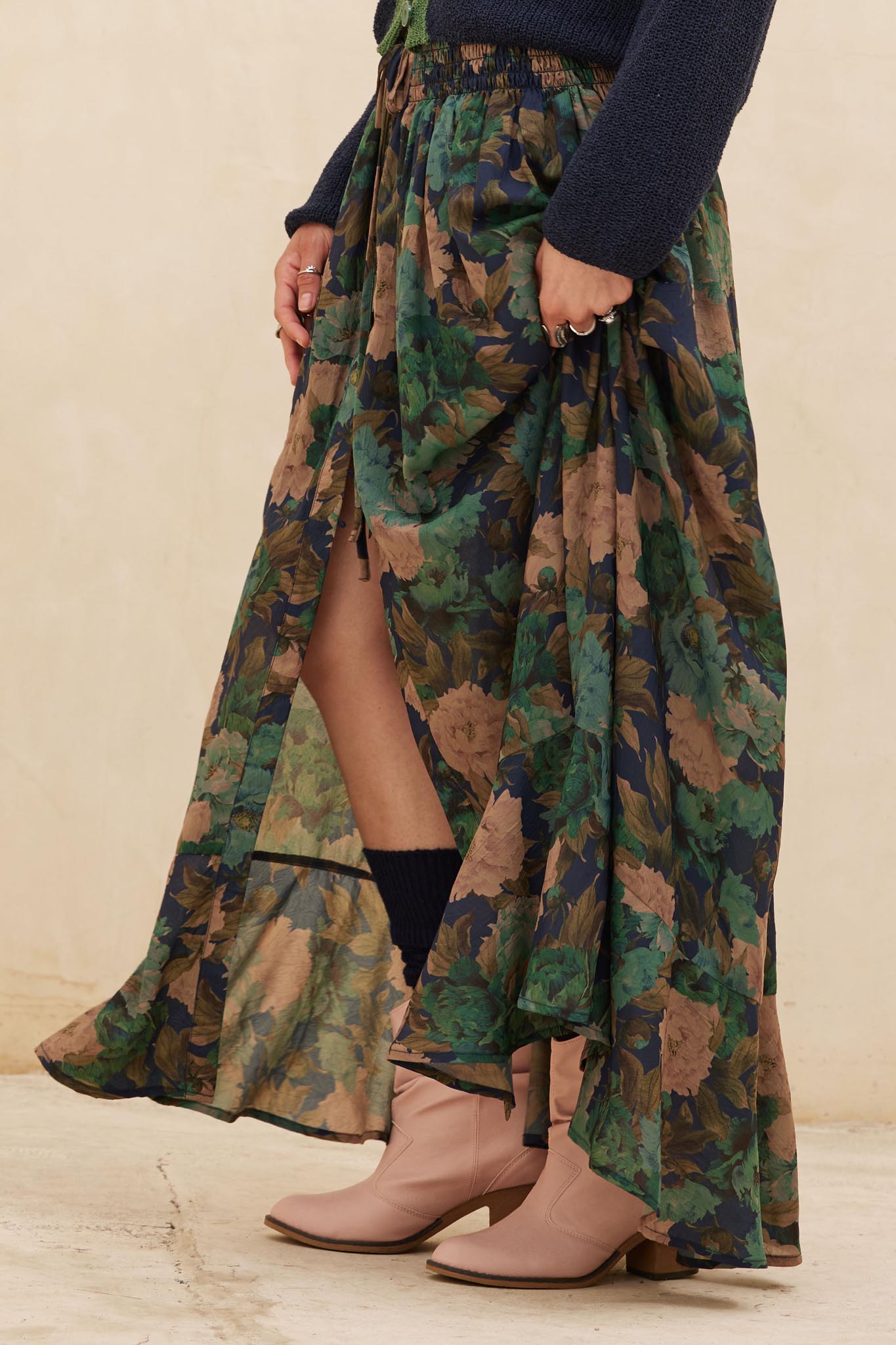 Pretty Potpourri Floral Button-Front Maxi Skirt - ShopPromesa