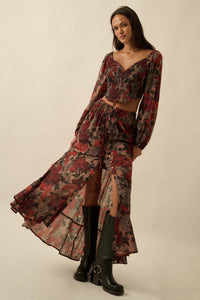 Pretty Potpourri Floral Button-Front Maxi Skirt - ShopPromesa