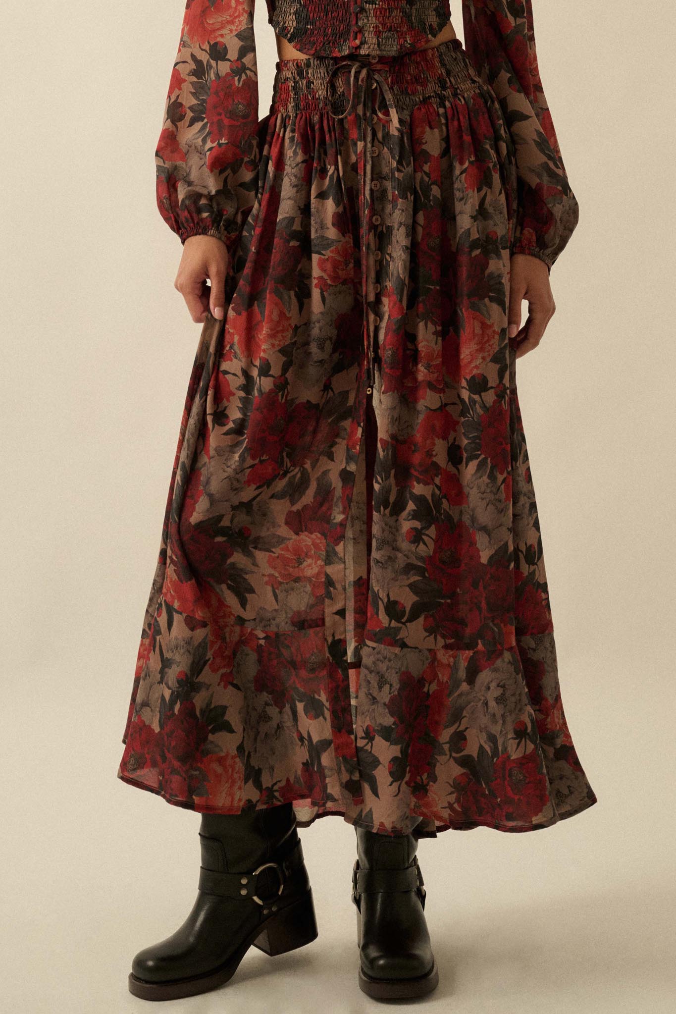 Pretty Potpourri Floral Button-Front Maxi Skirt - ShopPromesa