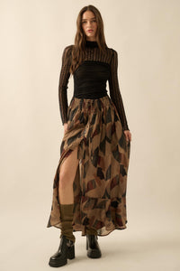 Modern Classic Abstract-Print Buttoned Maxi Skirt - ShopPromesa