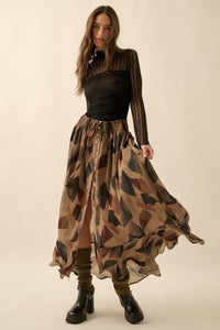 Modern Classic Abstract-Print Buttoned Maxi Skirt - ShopPromesa