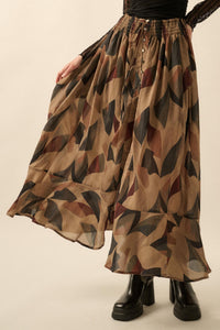 Modern Classic Abstract-Print Buttoned Maxi Skirt - ShopPromesa