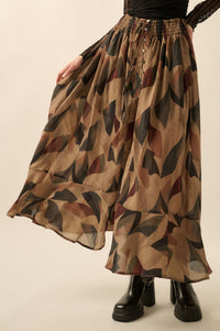 Modern Classic Abstract-Print Buttoned Maxi Skirt - ShopPromesa