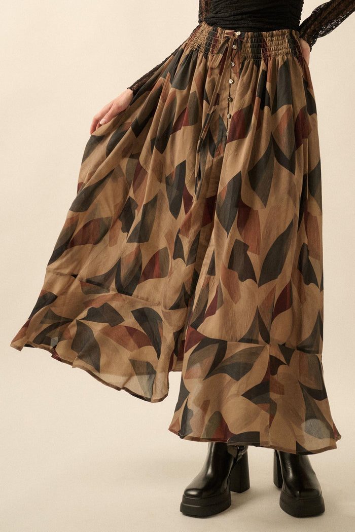 Modern Classic Abstract-Print Buttoned Maxi Skirt - ShopPromesa